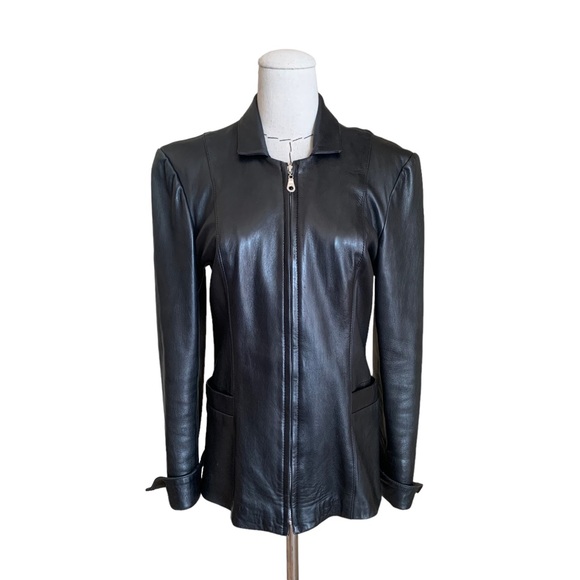 Vintage 90s Privilege Paris Black Leather Zip Up Jacket North Beach Goth Small - Picture 1 of 16